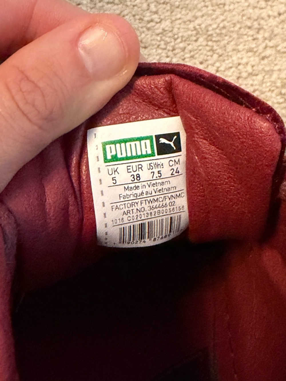 Puma Fenty Velvet Burgundy Creeper Sneakers in Box Womens US Size 7.5 - Picture 8 of 9